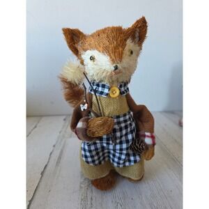 Vintage bristle bottle brush fox as is Statue figurine plaid decor